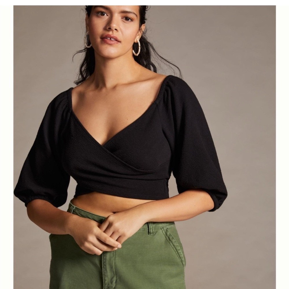 Maeve Black Wrap Top